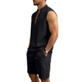 thumbnail image 5 of QSAWXQZ Men's Linen 2PC Lounge Set Stand Collar V Neck Sleeveless Loose Top Elastic Waist Shorts with Pocket Beach Outfit Casual for Summer M, 5 of 9