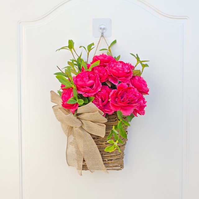 Ganfancp Guirnalda de Rosas Simulación de Guirnalda de Plantas Colgante de Puerta de Casa Cesta Colgante Decoración Ofertas Flash 1X Corona