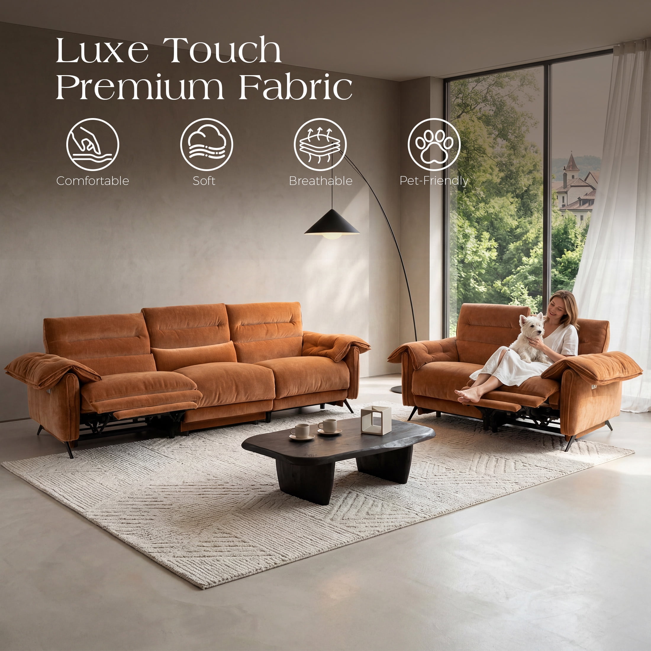 Aenkyo 2-Piece Power Reclining Sofa Set with USB Ports, Loveseat and Sofa, Sienna Brown