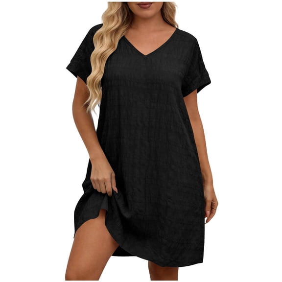 Hurxie Women's Swimsuit Coverup Short Sleeve Bathing Suit Cover Up Casual T-Shirt Dress Loose Beachwear Coverups Black,5XL