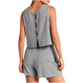 thumbnail image 4 of Birdeem Mode Femme Col Rond Blouse Sans Manches Ample Coton Lin Poches Pantalons Ensembles Chemises, 4 of 12