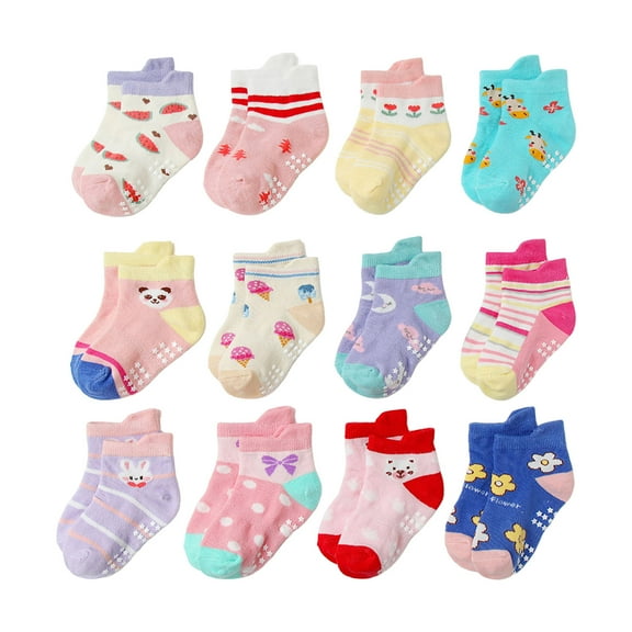 Caqnni Toddler Boy Girl Socks, Non-Slip Cartoon Animal Ankle Baby Socks for Kids 1-7T Sticky Sock Children's Gift All Seasons SOFT & COZY Indoor&Outdoor Wear,0-1 Years