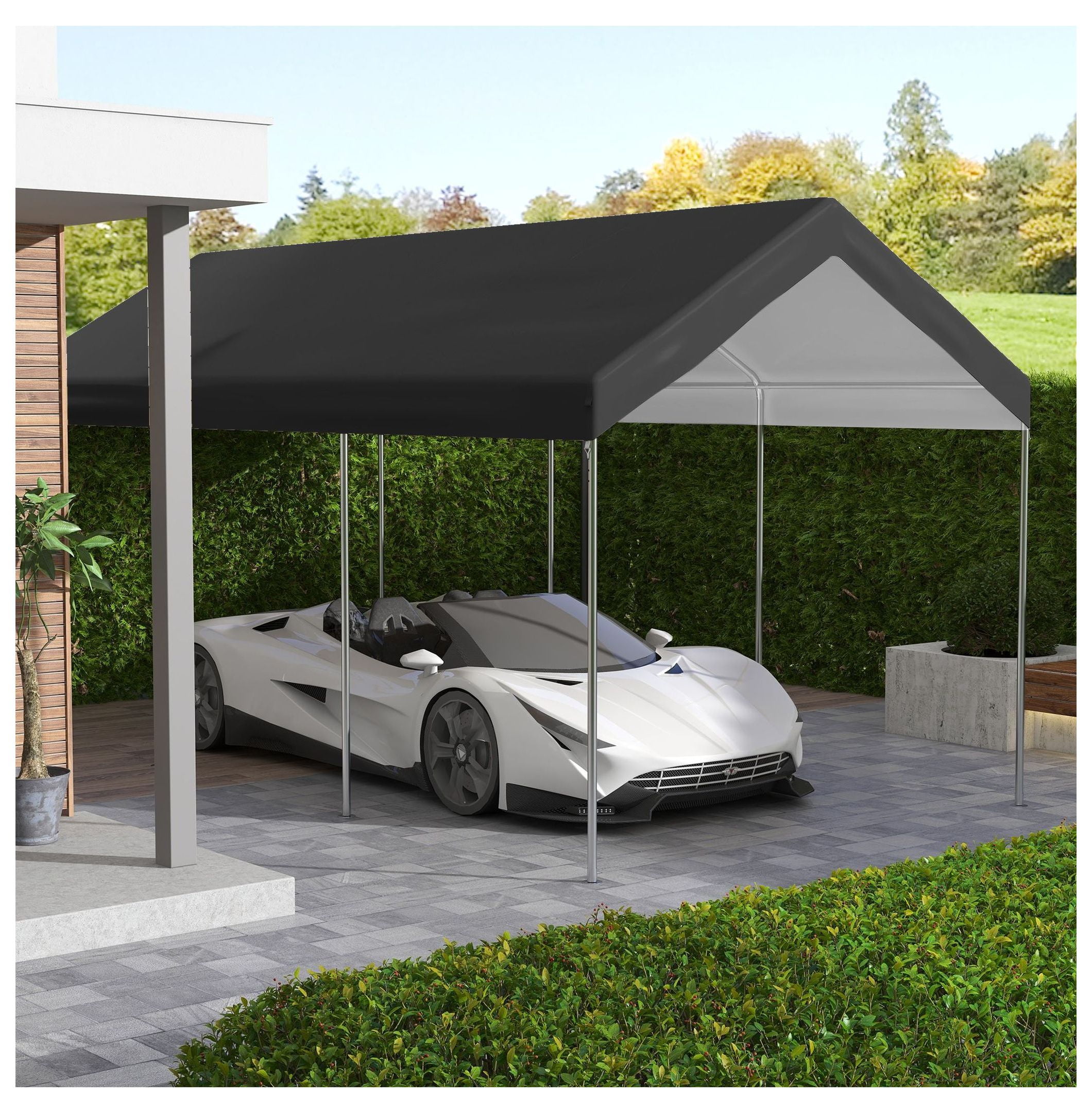 10x20 Carport Canopy Replacement Cover, UV Resistant, Dark Gray - with Bungee Cords - Fits 84C-386V00 & 84C-207 Series - Outdoor Car Tent Top