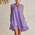 thumbnail image 4 of Sokhug Womens Sleeveless V Neck Dress Cotton Blend Ruffle Hem Casual Tunic Dress With Side Pockets Summer Beach Dresses, 4 of 7