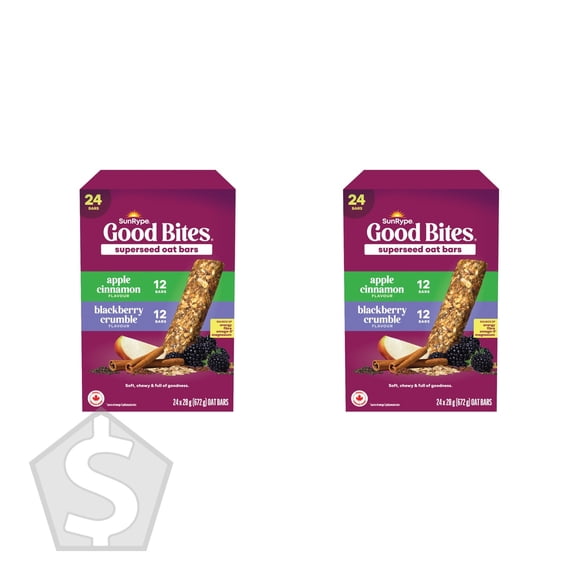 SunRype Good Bites Superseed Oat Bars Variety Pack, 24 × 28 g (Pack of 2), 48 Bars Total