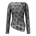 thumbnail image 4 of Lace Mesh Sheer Long Sleeve Tops for Women Layering Floral Embroidery See Through Tee Fitted Tight T Shirts Blouses Black S, 4 of 5