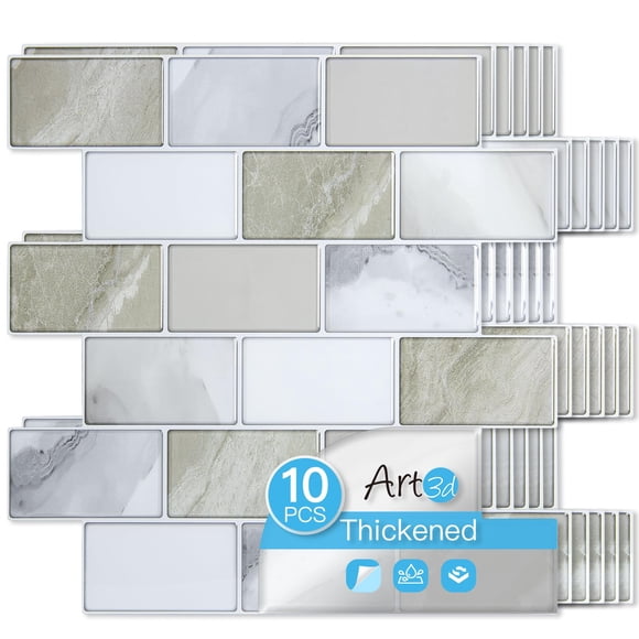 Azulejos de pared Art3d 30 x 30 cm beige y blanco autoadhesivos