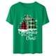 thumbnail image 4 of Camisas Navideñas A Cuadros Para Mujer, Cuello Redondo, Entramado, Estampado de Árbol de Navidad, Camisetas de Manga Corta Odeerbi ODB207938, 4 of 9