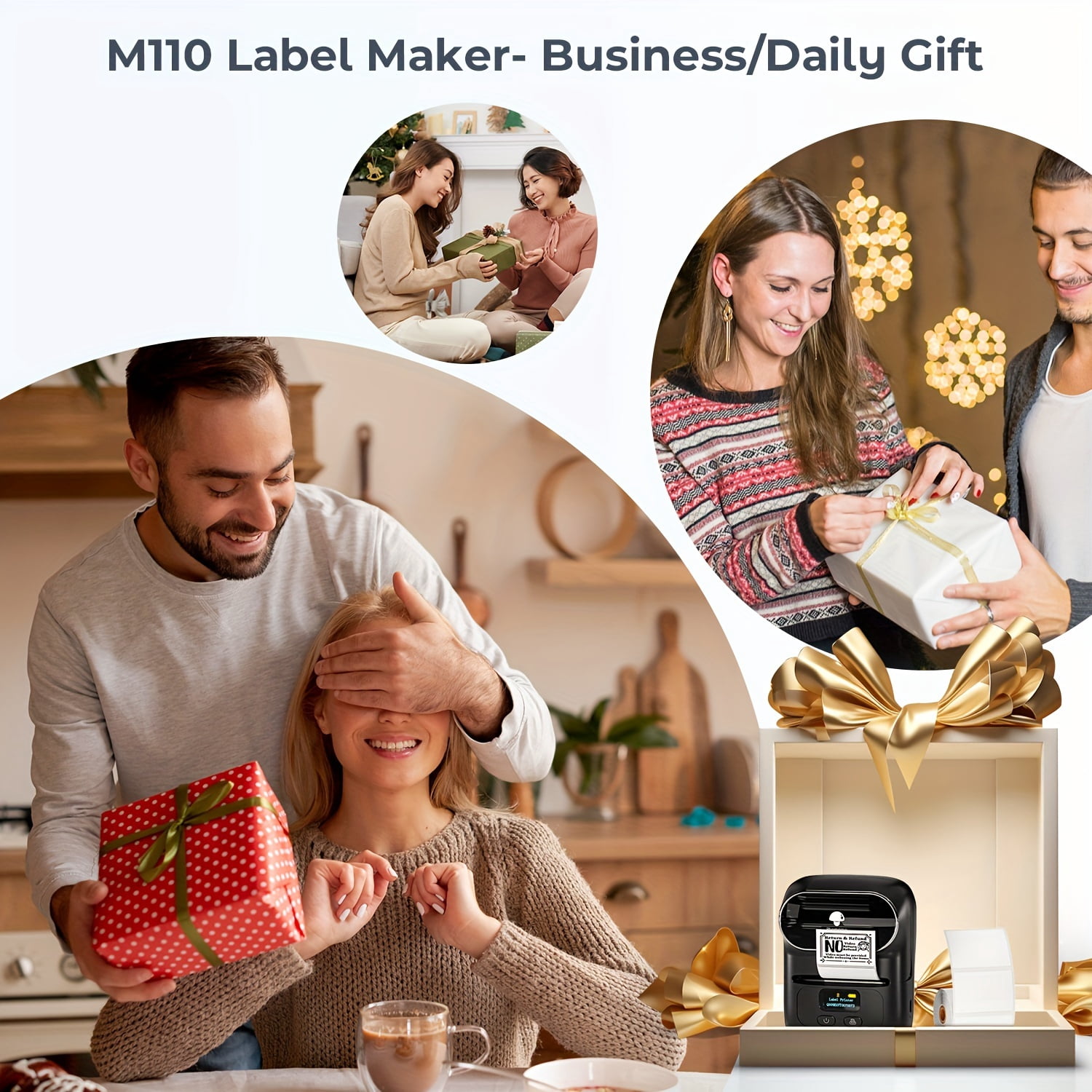 M110 Label Maker Portable Label Printer, Sticker Printer For Small Business, Address, Office, Gift, Picture, Inkless Barcode Label Printer + 1 Rolls Thermal Paper + 1 Storage bag（black）