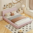thumbnail image 2 of PORKISS Queen Size Upholstered Bed, Modern Bed Frame with Tufted Headboard, Velvet Platform Bed for Bedroom, No Box Spring Needed, Pink, 2 of 7