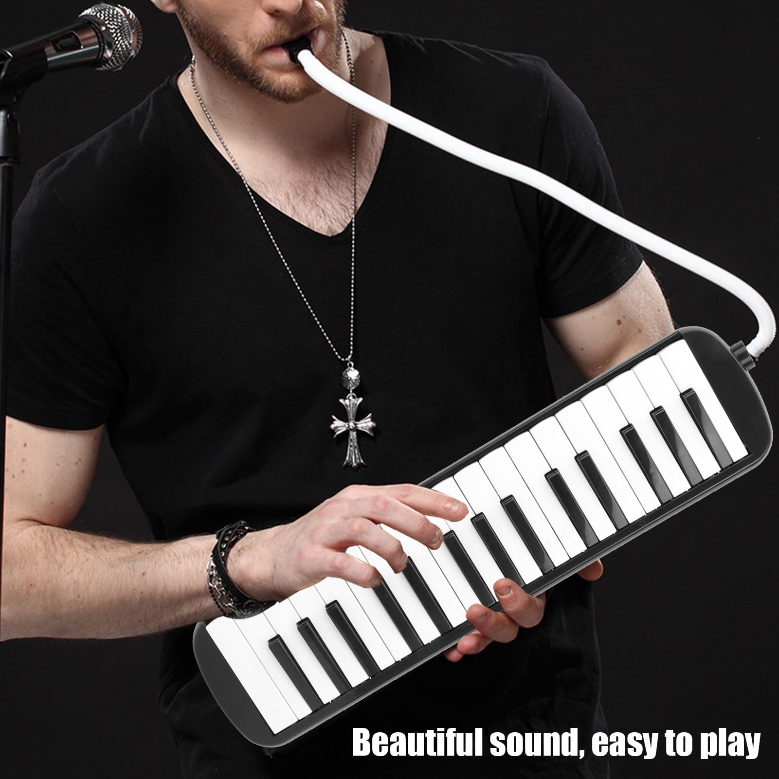 32 Piano Keys Melodica Musical Education Instrument, Piano Keyboard Harmonica Wind Musical Instrument with Portable Carrying Bag for Beginners[Black]