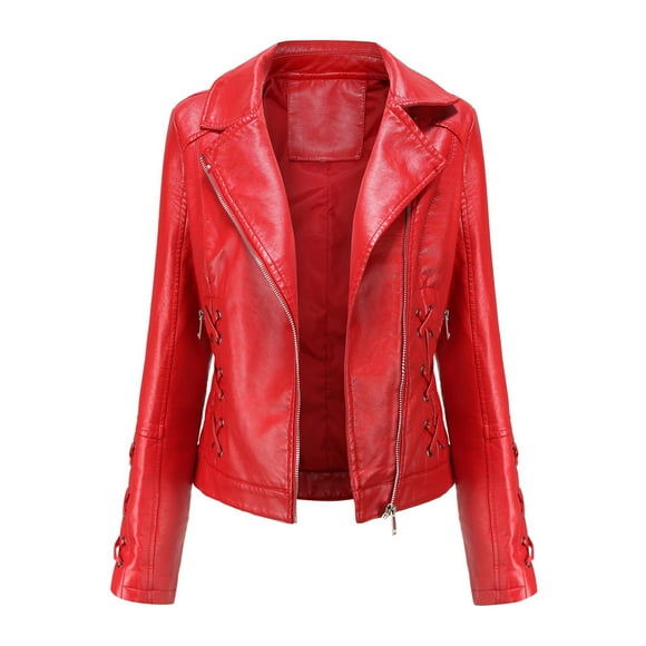 Chaquetas para mujer Slim Leather Stand Collar Zip Motocicleta Traje Cinturón Abrigo Chaqueta Tops Odeerbi ODB-3