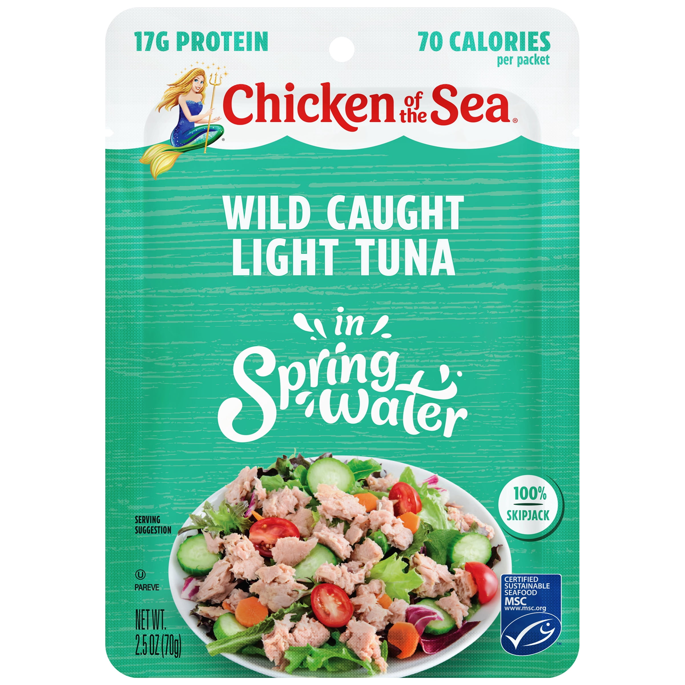 (12 pack) Chicken of the Sea Wild Caught Light Tuna in Spring Water Packet 2.5 oz