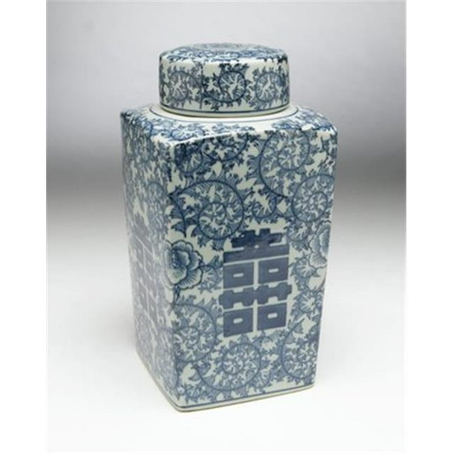 AA Importing 59744 Antique Vert Pâle & Bleu Pot Carré avec Couvercle
