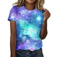thumbnail image 2 of Otvok Womens Light Blue Tops Round Neck Star Printed Casual Short Sleeve Tops, 2 of 6
