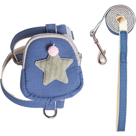 Pet Harness Leash Set Cute Backpack Cat Vest with Snap Design Breathable Nylon for Small Dogs Blue M 5.5-11 lb