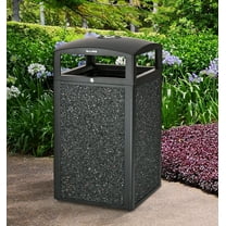 Alpine Outdoor Commercial Trash Can with Lid - 40 Gallon Heavy Duty Metal Garbage Can with Removable Bin, Locking Lid, Perfect for Patio, Pool, Deck, Mall Black, Grey Stone Panels (Tray)