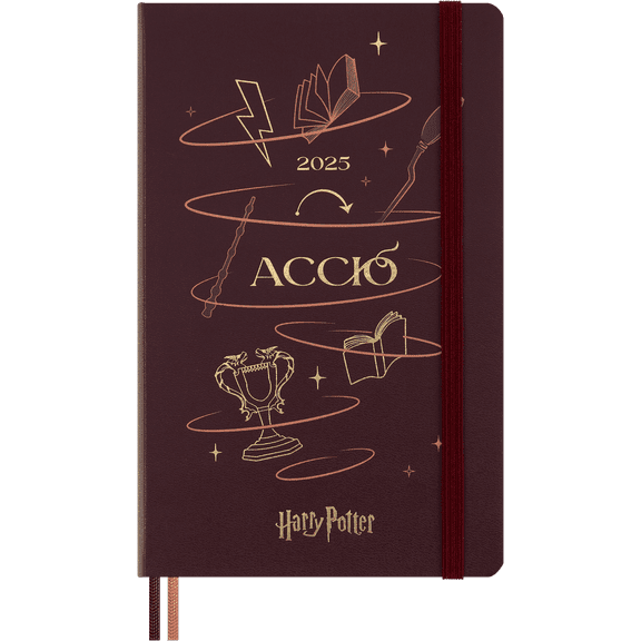 2025 Moleskine Limited Edition Harry Potter Accio 5" x 8.25" Daily Planner Bordeaux Red