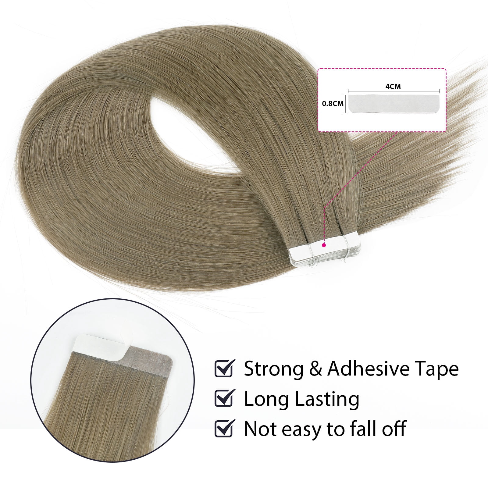 Sassina Tape-In Hair Extensions 100% Human Hair Sandy Brown #18A 18 Inch 20pcs 50g