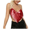 thumbnail image 2 of Felirenzacia Women’s Glitter Sequin Halter Chain String Tank Top Sleeveless Open Back Party Night Out Clubwear, Wine,Free Size, 2 of 6