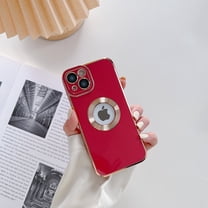 TECH CIRCLE Phone Case for Apple iPhone 14 Plus 6.7 inch (2022) ,Shockproof Camera Lens Protection Hollow Out Show Logo Luxury Plating Silicone Slim Protective Cover,Red