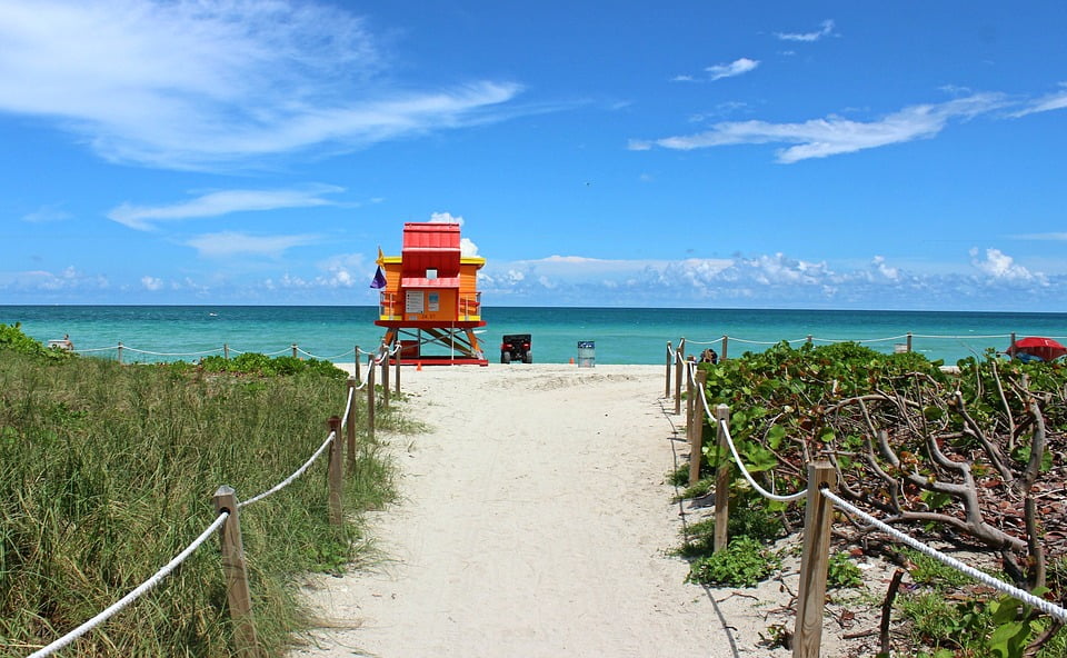 Sand Ocean Beach Coast Miami Florida Miami Beach-20 Inch By 30 Inch Laminated Poster With Bright
