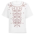 thumbnail image 5 of Mexican Embroidered Tops for Women Retro Embroidered 3/4 Sleeve Boho Tops Work Tees Loose Tunics Top 3/4 Length Sleeve Shirts Loose Fit Blouses Beach Travel Vacation Cotton Linen Tops Boho Shirts, 5 of 6