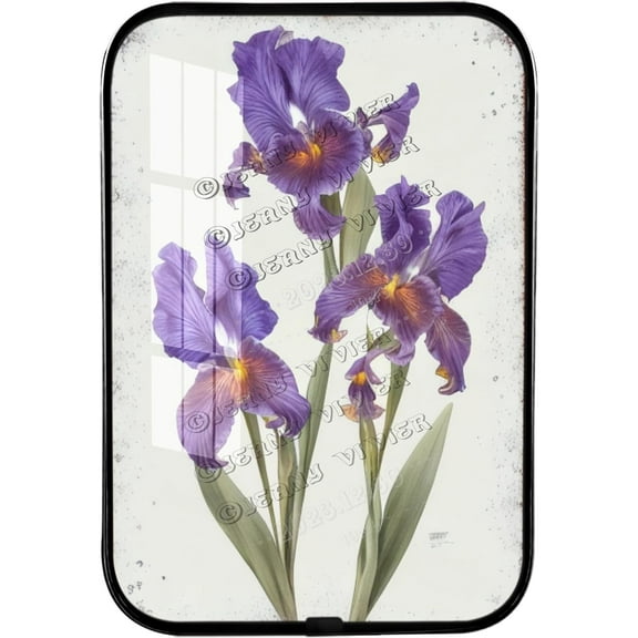 Purple Iris Framed Wooden Wall Art, Flower Wall Decor, Decorative Flower Pictures Print Artwork for Home Bedroom Kitchen Porch, Crystal Porcelain Painting Black Framed Art 12x8 inches