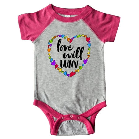 

Inktastic Love Will Win- Pride Rainbow Hearts Gift Baby Boy or Baby Girl Bodysuit