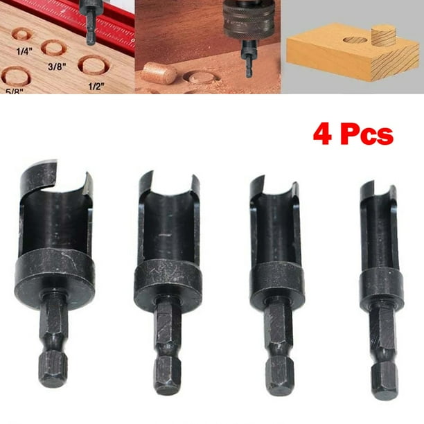RANMEI 4Pcs Hex Shank Wood Plug Hole Cutter Drill Bit Plug Cutter Bored