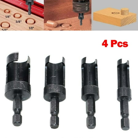 

BAMILL 4Pcs Hex Shank Wood Plug Hole Cutter Drill Bit Plug Cutter Bored Hole Wood Tenon