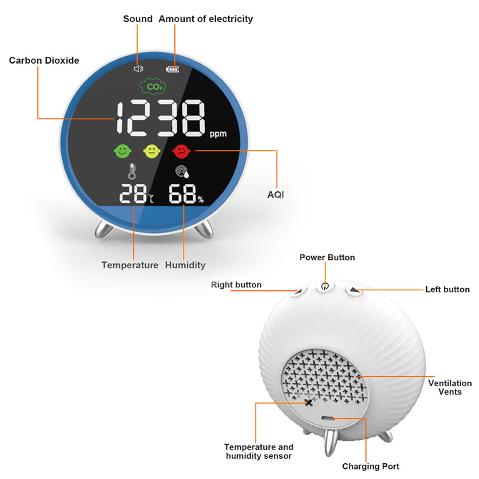 Small CO2 Measurement Device With Rechargeable And Humidity Temperature Display For Home Office Vehicle Space