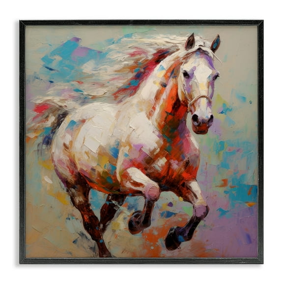 Stupell Industries Trotting Horse Abstraction Animals & Insects Painting Black Framed Art Print Wall Art, 12 x 12