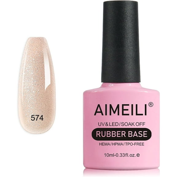 AIMEILI 5 in 1 Rubber Base Gel For Nails, Sheer Color Gel Nail Polish UV LED Soak Off, Elastic Rubber Base Coat Nail Strengthener Nail Rhinestones Glue Gel - (574) 10ml