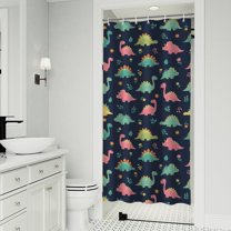 Dark Blue Colorful Dinosaur and Flower Pattern Shower Curtain 36"x72" ,Bathroom Decorative Shower Curtains Set with 12 Hooks,Modern Waterproof Washable Shower Curtain