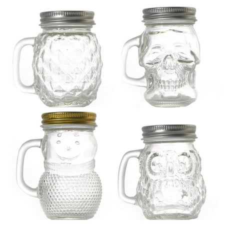 

4PCS Creative Mini Dessert Cups Ice Cream Glass Cups Pudding Beverage Cups with Handle for Summer Party (Skull Snowman Pineapp