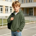 thumbnail image 5 of WAVSUF Boys Hoodie Half Zip Long Sleeve Loose Fit Winter Casual Sweatshirts Army Green 7-8, 5 of 10
