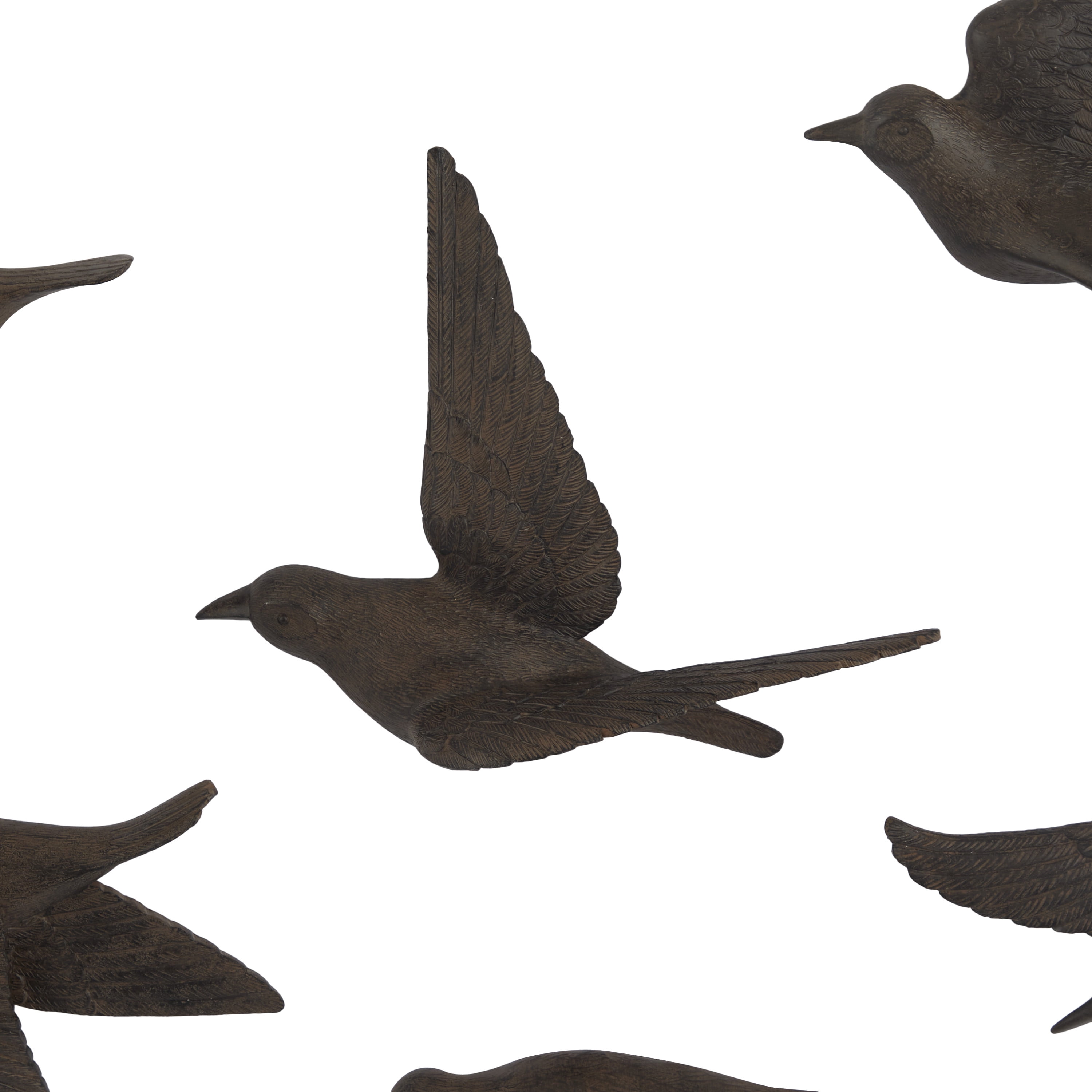 DecMode Brown Polystone Floating Bird Wall Decor (6 Count)