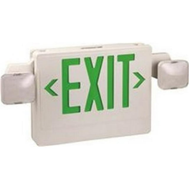 Monument 2472959 Emergency Exit LED Combo with Green Letters, 2 LED Lamp Heads, Ul Listed, Suitable for Damp Locations