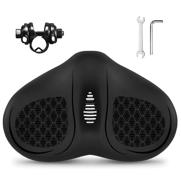 Extra Wide Noseless Bike Seat with Dual Shock Absorbing Ball Memory Foam Non-Slip Comfortable Bicycle Cushion Universal Fit for Men Women Stationary Exercise Indoor Mountain Road Cruiser Bikes