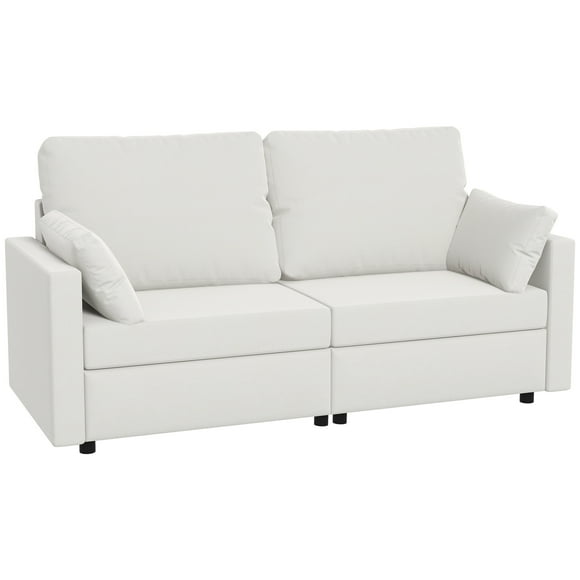 HOMCOM 3 Seater Sofa Couch with Throw Cushions, White