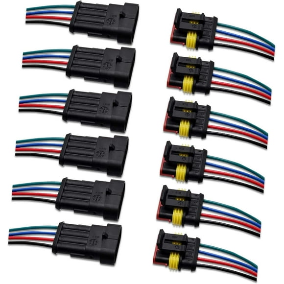 GFDYREE 6 PCS Car Waterproof Connector, 4 Pin Connector Automotive Electrical Connectors Quick Disconnect Wire Connectors, Suitable for Car, Truck, Boat (Black)