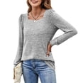 thumbnail image 2 of Mujeres cuadrado Masajeadores de cuello camiseta moda casual color puro plisado manga larga Tops para las compras del trabajo, 2 of 7