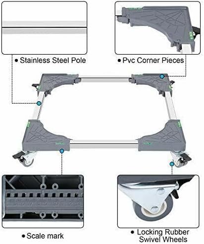 YUNMEIYI Fridge Stand with 4 Locking Wheels 18"-25" Adjustable Dolly Washing Machine Stand Universal Stand Base for Furniture Portable Refrigerator Dryer Stand (Grey)