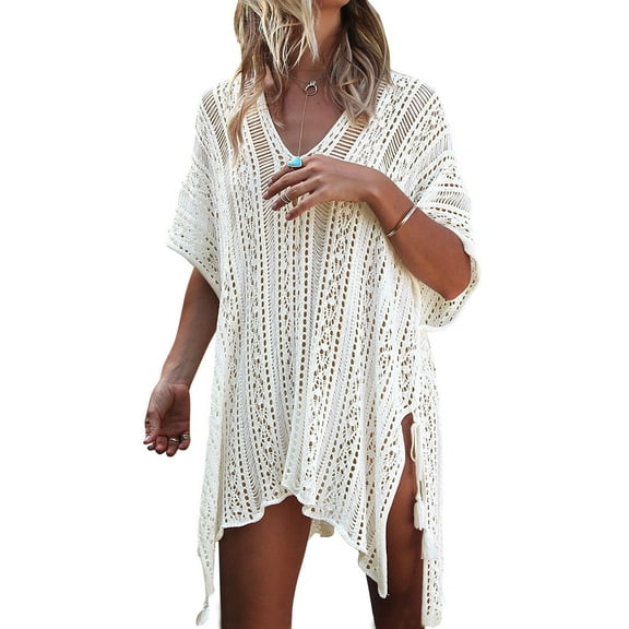 Swimsuit Cover Up for Women Crochet Sleeveless Tunic V Neck Bikini Beachwear Sheer Bathing Suit Coverups Alsol Lamesa