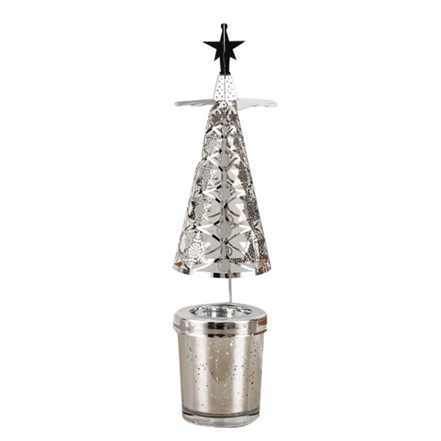 CAROOTU Christmas Mood Heat-Powered Spinning Candleholder Metal Rotating Light for Home