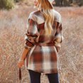 thumbnail image 5 of IROINNID Women's Mid-Length Woolen Coat Turndown Lapel Plaid Long Sleeve Casual Pockets Tops Plaid Coat, Khaki, 5 of 8