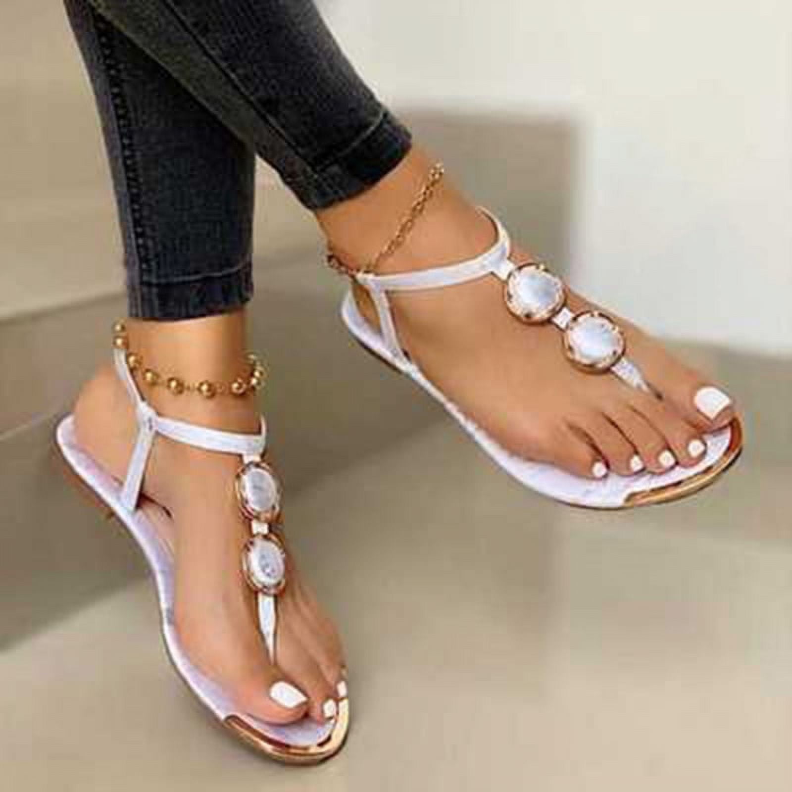 T Strap Sandals for Women Dressy Flat Gladiator Sandals Open Toe