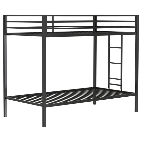 Alevera Metal Twin Over Twin Bunk Bed with Ladder Black