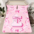 thumbnail image 2 of Homewish Girly Pink Bowknot Twin Sheet Sets for Girls, Kawaii Cartoon Monogrammed Twin Fitted Sheet, Initial L Letter Flat Sheet, Breathable Home Decor, 3pcs, 2 of 7